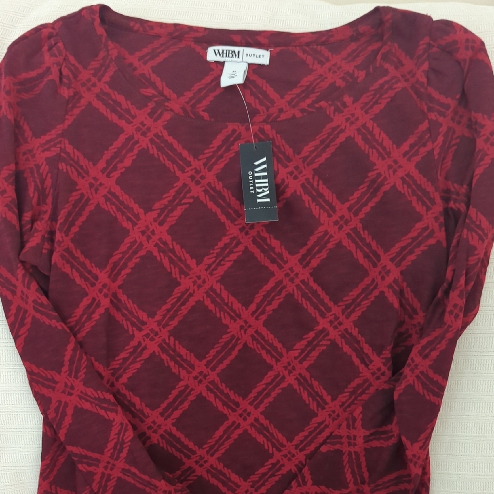 White House Black Market Red Patterned Top